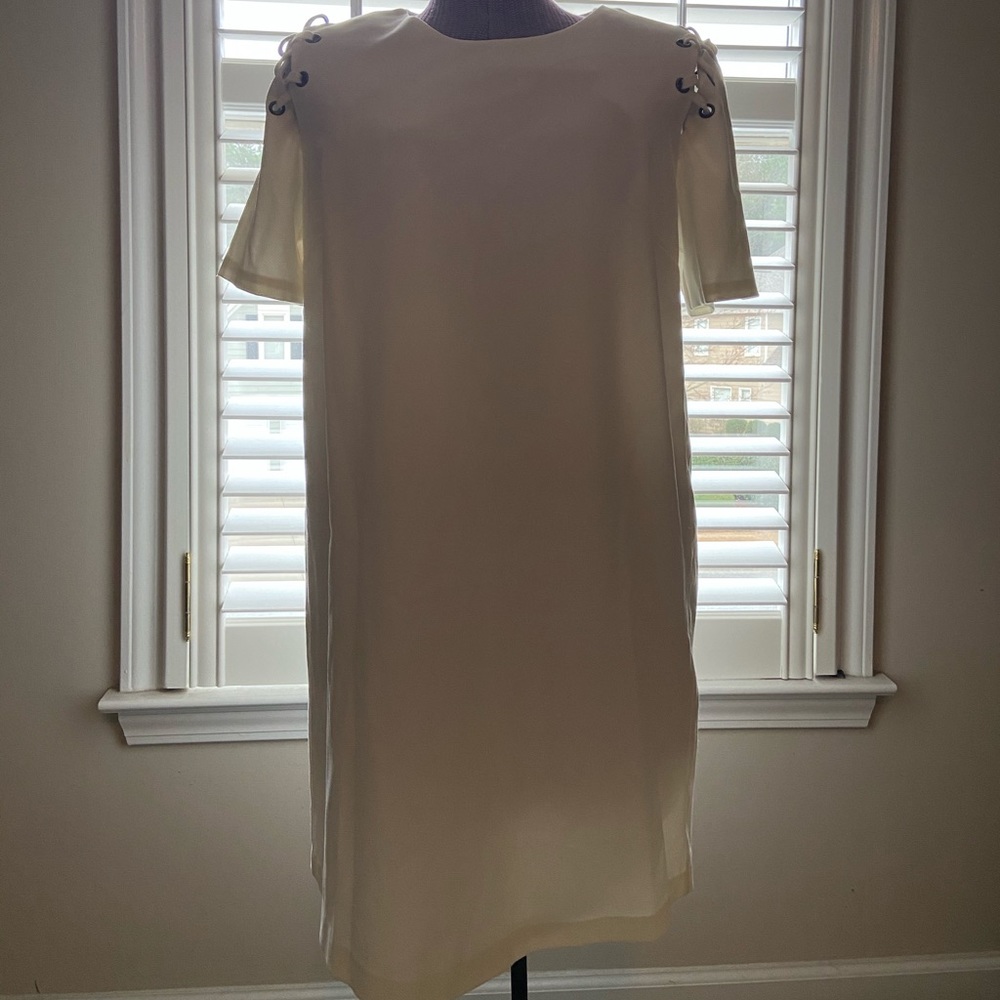 White Lace Up Sleeve Dress
